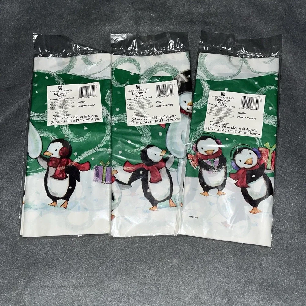 (3) American Greetings Penguins Tablecover Plastic 54